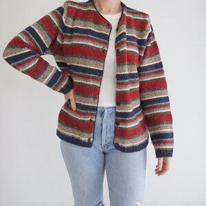 Vintage Croft & Barrow Stripe Knit Button Front Cabincore Grandpa Sweater M